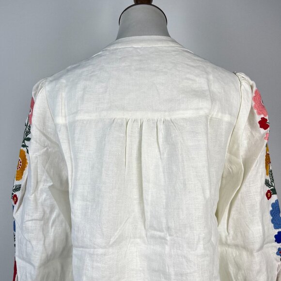 NWOT Boden Embroidered Floral Ivory Long Sleeves White Linen Top Shirt Blouse 12 - Picture 7 of 13